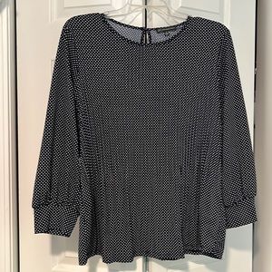 Adrianna Papell blue and white blouse.